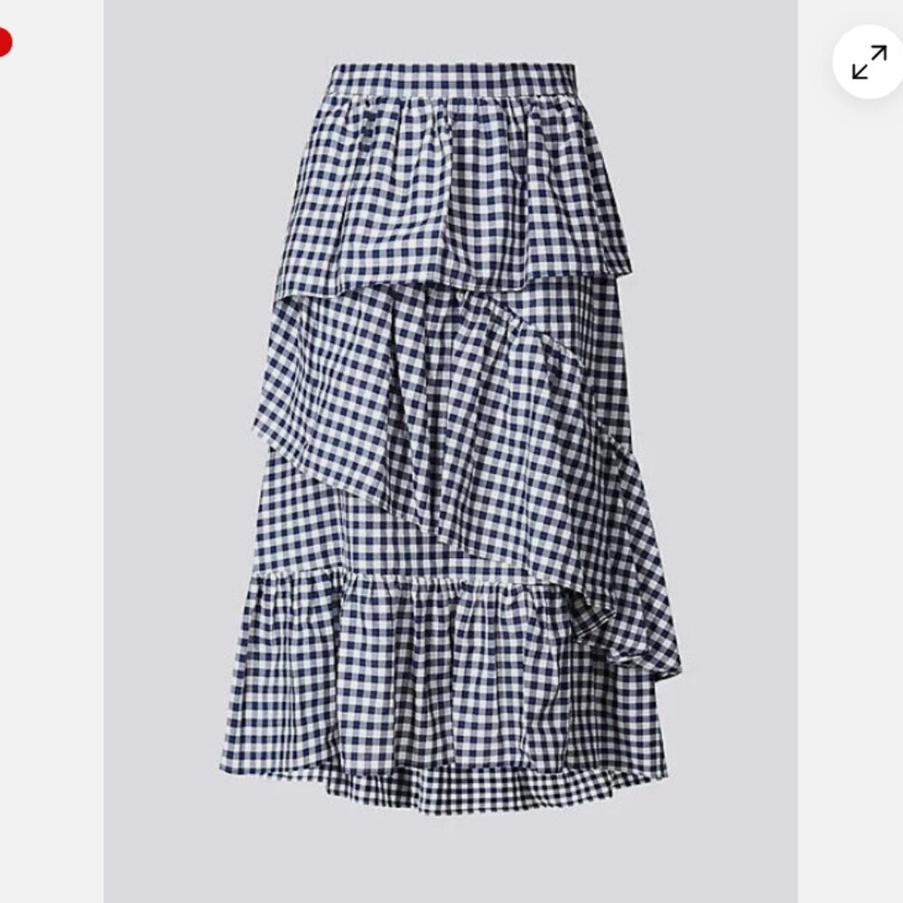M&S Gingham Ruffle Midi Skirt in Navy White